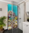 Tile mural with tropical fish, coral reef, and sea turtle